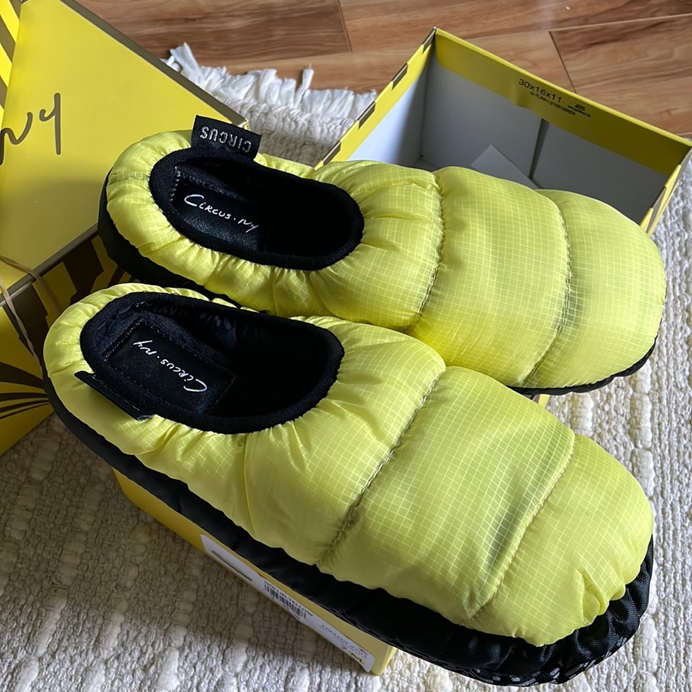 Circus, NY by Sam Edelman, yellow puffer slippers
